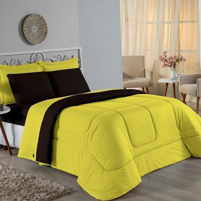 Edredom Solteiro Nobre 1 Peça Dupla Face 1,60m X 2,40m Malha 100% Algodão - Amarelo / Preto