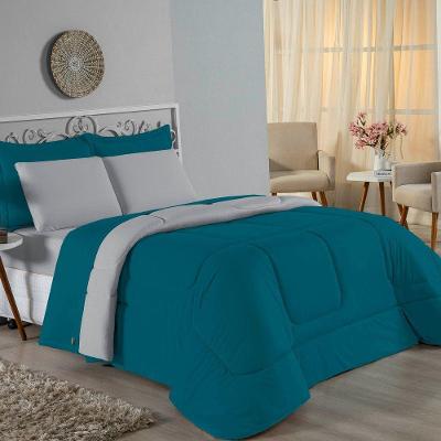 Edredom Casal Nobre 1 Peça Dupla Face 2,00m X 2,20m Malha 100% Algodão - Petróleo / Cinza