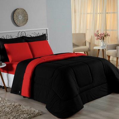Edredom Solteiro Nobre 1 Peça Dupla Face 1,60m X 2,40m Malha 100% Algodão - Preto / Vermelho