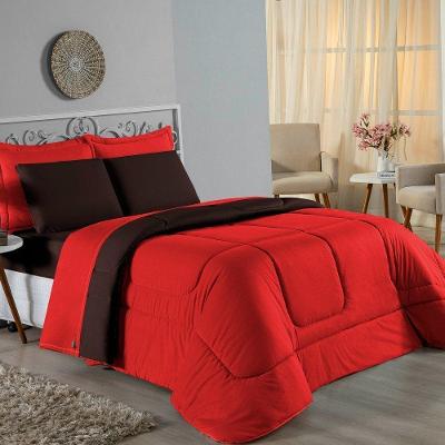 Edredom Solteiro Nobre 1 Peça Dupla Face 1,60m X 2,40m Malha 100% Algodão - Vermelho / Marrom