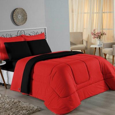 Edredom Solteiro Nobre 1 Peça Dupla Face 1,60m X 2,40m Malha 100% Algodão - Vermelho / Preto