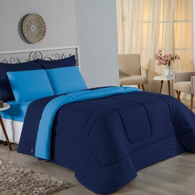 Edredom King Nobre 1 Peça Dupla Face 2,50m X 2,90m Malha 100% Algodão - Azul-marinho / Turquesa