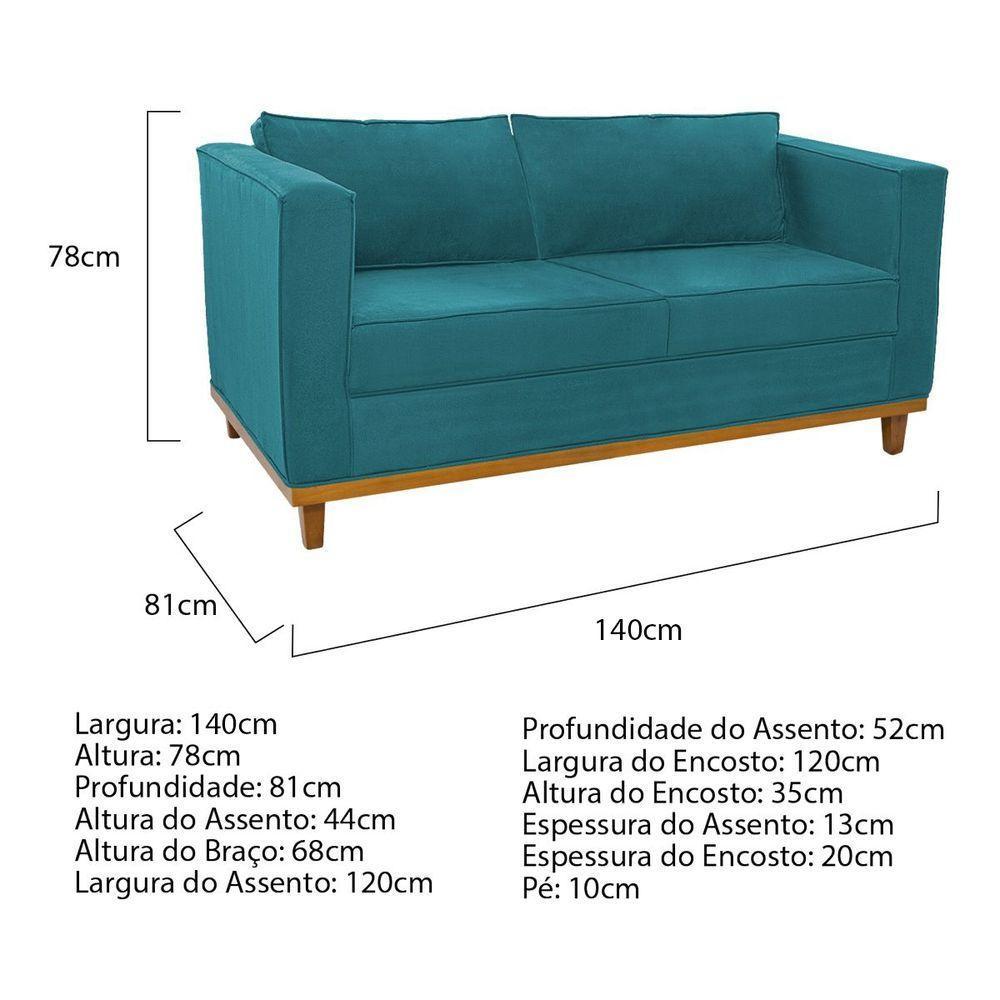 Sofá 2 Lugares Europa Suede Azul Turquesa - 4