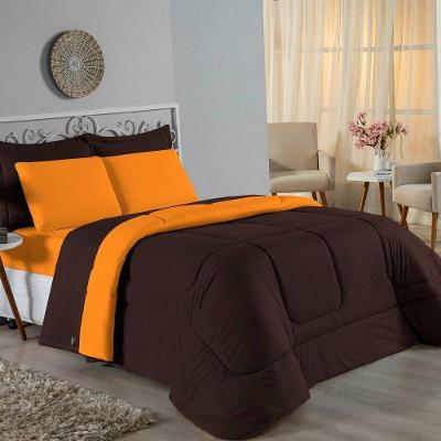 Edredom King Nobre 1 Peça Dupla Face 2,50m X 2,90m Malha 100% Algodão - Marrom / Laranja