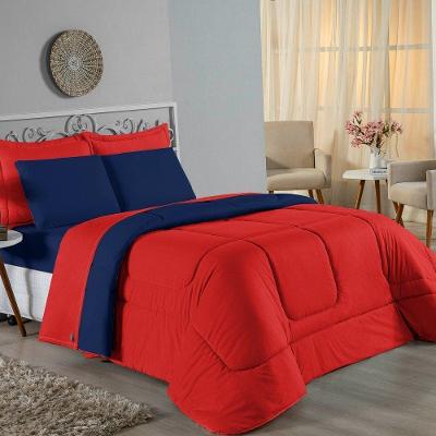 Edredom Queen Nobre 1 Peça Dupla Face 2,20m X 2,40m Malha 100% Algodão - Vermelho / Azul-marinho