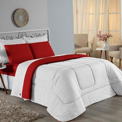 Edredom Queen Nobre 1 Peça Dupla Face 2,20m X 2,40m Malha 100% Algodão - Branco / Vermelho