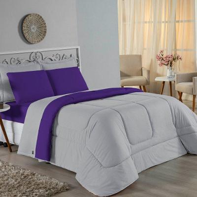 Edredom King Nobre 1 Peça Dupla Face 2,50m X 2,90m Malha 100% Algodão - Cinza / Roxo