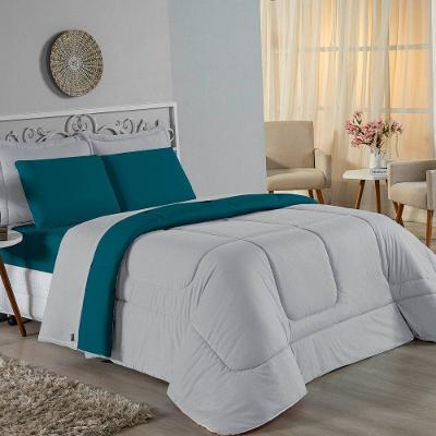 Edredom Queen Nobre 1 Peça Dupla Face 2,20m X 2,40m Malha 100% Algodão - Cinza / Petróleo