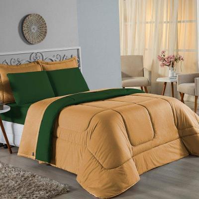 Edredom Queen Nobre 1 Peça Dupla Face 2,40m X 2,60m Malha 100% Algodão - Cobre / Verde-bandeira