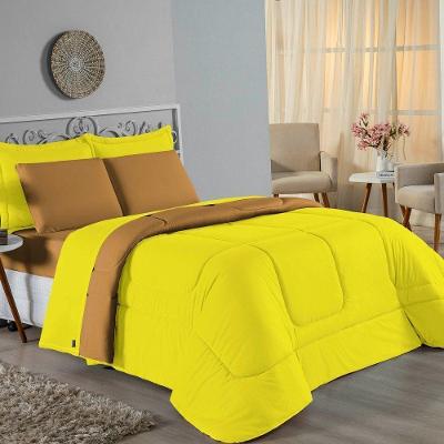 Edredom Queen Nobre 1 Peça Dupla Face 2,40m X 2,60m Malha 100% Algodão - Amarelo / Cobre