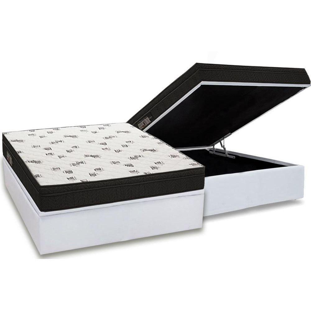 Cama Box Baú Casal: Colchão Espuma Ortobom D45 Light Saúde OrtoPillow + Base CRC Courano White(138x188) - 1