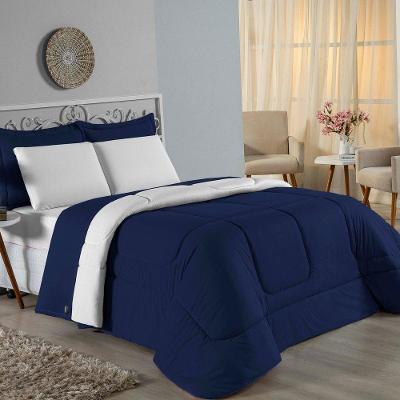 Edredom Queen Nobre 1 Peça Dupla Face 2,20m X 2,40m Malha 100% Algodão - Azul-marinho / Branco