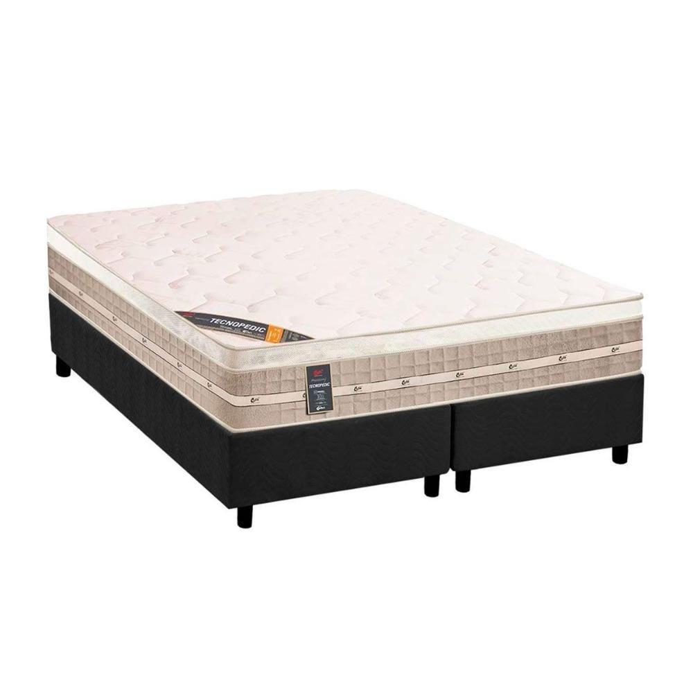 Cama Box Queen: Colchão Molas Castor Bonnel Premium Tecnopedic + Base CRC Suede Cinza(158x198) - 1