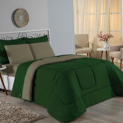 Edredom Queen Nobre 1 Peça Dupla Face 2,20m X 2,40m Malha 100% Algodão - Verde-bandeira / Avelã
