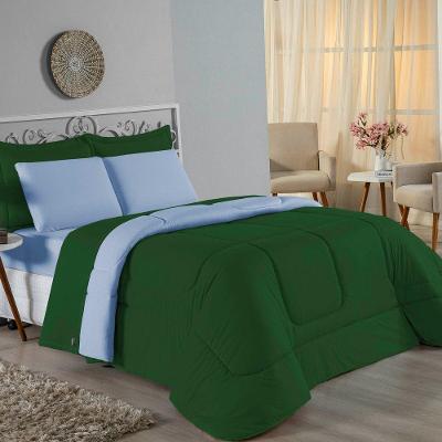 Edredom Queen Nobre 1 Peça Dupla Face 2,40m X 2,60m Malha 100% Algodão - Verde-bandeira / Azul-bebê
