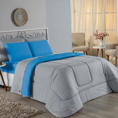 Edredom Queen Nobre 1 Peça Dupla Face 2,40m X 2,60m Malha 100% Algodão - Cinza / Turquesa