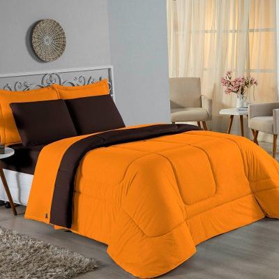 Edredom Queen Nobre 1 Peça Dupla Face 2,20m X 2,40m Malha 100% Algodão - Laranja / Marrom