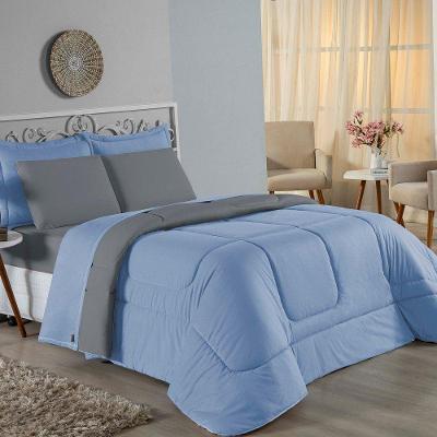 Edredom Queen Nobre 1 Peça Dupla Face 2,20m X 2,40m Malha 100% Algodão - Azul-bebê / Cinza