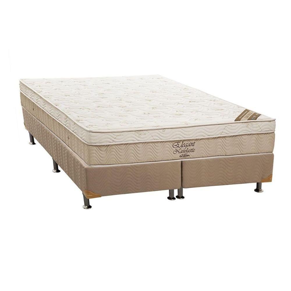 Cama Box King: Colchão Molas Ortobom Nanolastic Elegant + Base CRC Suede Bege(193x203) - 1