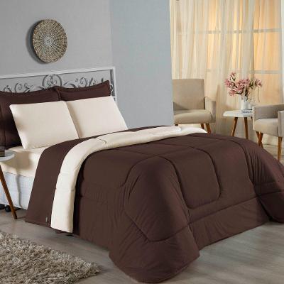 Kit Edredom Dupla Face + Jogo De Lençol Casal Viúva Nobre 7 Peças Malha 100% Algodão - Marrom / Palha