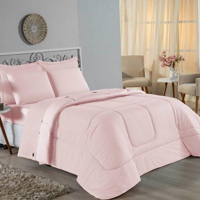 Kit Edredom Dupla Face + Jogo De Lençol King Nobre 7 Peças Malha 100% Algodão - Rosa