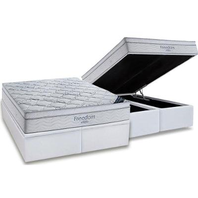 Cama Box Baú King: Colchão Molas Ensacadas Ortobom Super Freedom Visco + Base White(193X203)