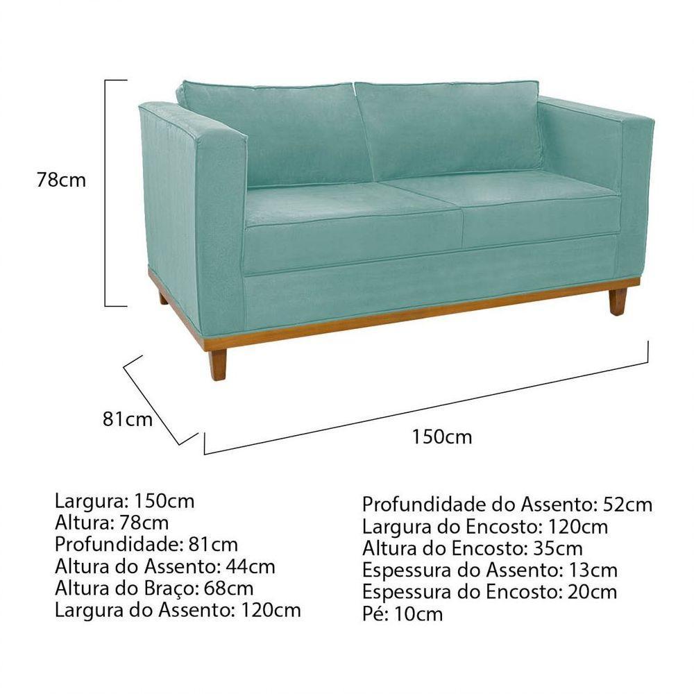 Sofá 2 Lugares Europa Suede Azul Tiffany - 7