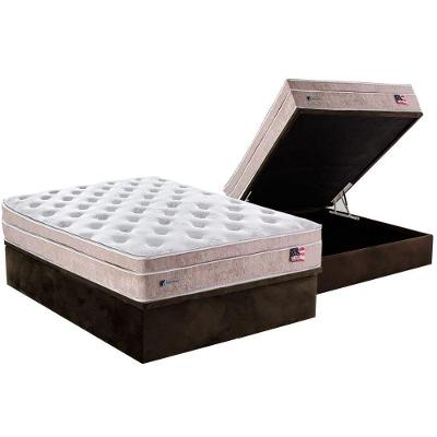 Cama Box Baú Casal: Colchão Molas MasterPocket Ensacadas Plumatex   Miami + Base CRC Suede Brown(138x188)