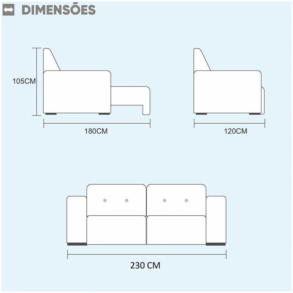 Sofá Larissa 3 Lugares Retrátil Reclinável 2.30m Suede Mundial Estofados Cinza Clássico - 2