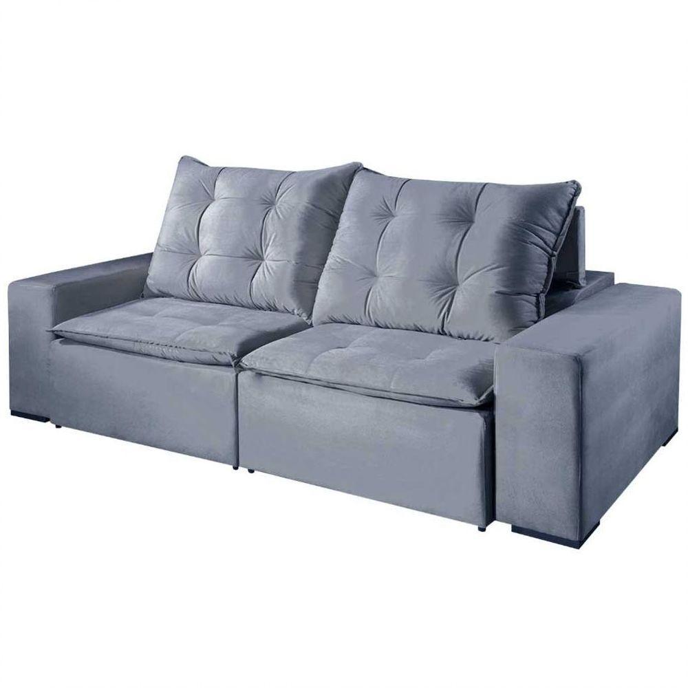 Sofá Larissa 3 Lugares Retrátil Reclinável 2.30m Suede Mundial Estofados Cinza Clássico - 3