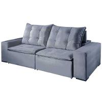 Sofá Larissa 3 Lugares Retrátil Reclinável 2.30m Suede Mundial Estofados Cinza Clássico - 3