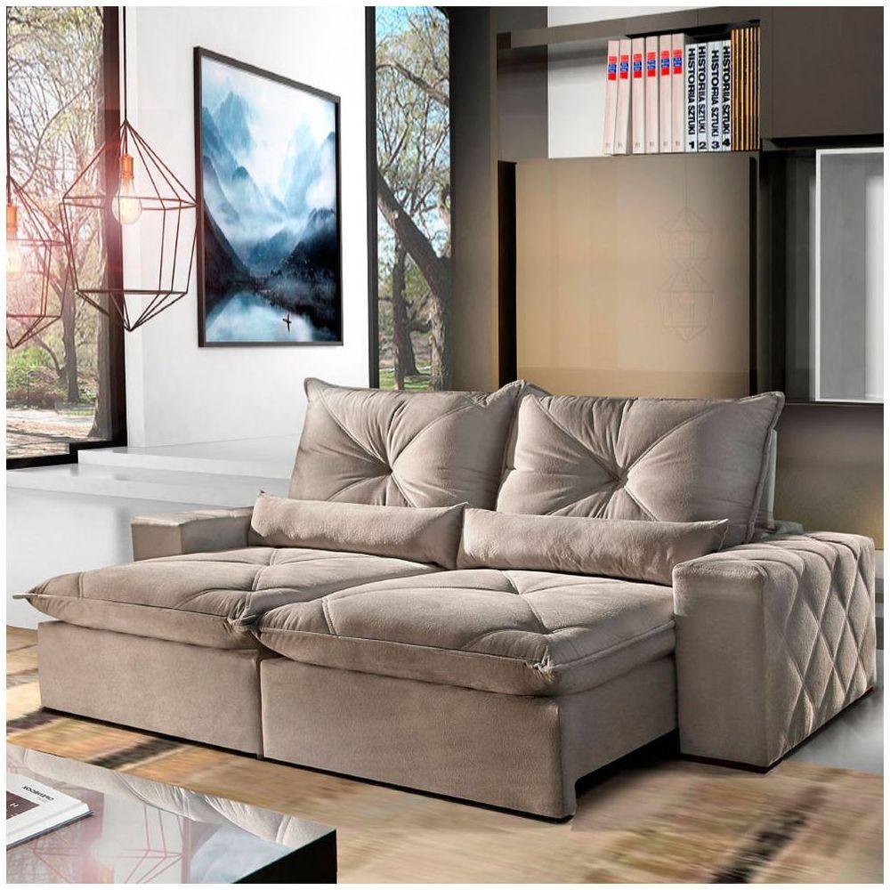 Sofá 4 Lugares Retrátil 2,50m Veludo Marrom Acinzentado Laguna - Móveis Mix Marrom Acinzentado - 1