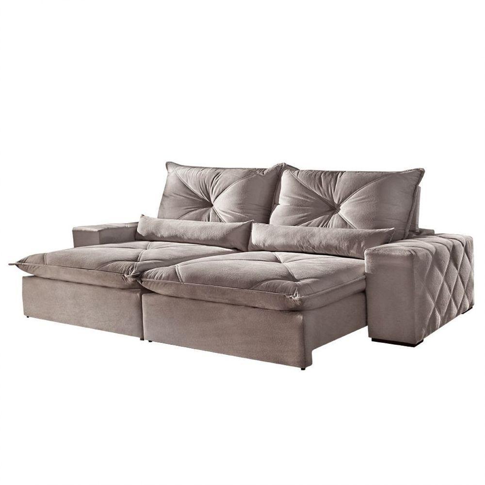 Sofá 4 Lugares Retrátil 2,50m Veludo Marrom Acinzentado Laguna - Móveis Mix Marrom Acinzentado - 3