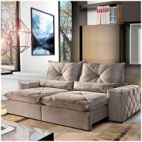 Sofá 4 Lugares Retrátil 2,50m Veludo Marrom Acinzentado Laguna - Móveis Mix Marrom Acinzentado - 1