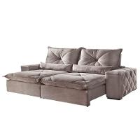 Sofá 4 Lugares Retrátil 2,50m Veludo Marrom Acinzentado Laguna - Móveis Mix Marrom Acinzentado - 3