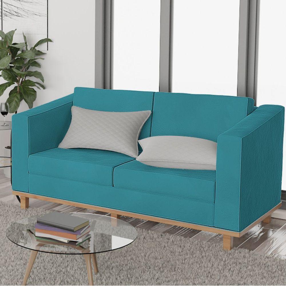 Sofá 2 Lugares Europa Suede Azul Turquesa - 8