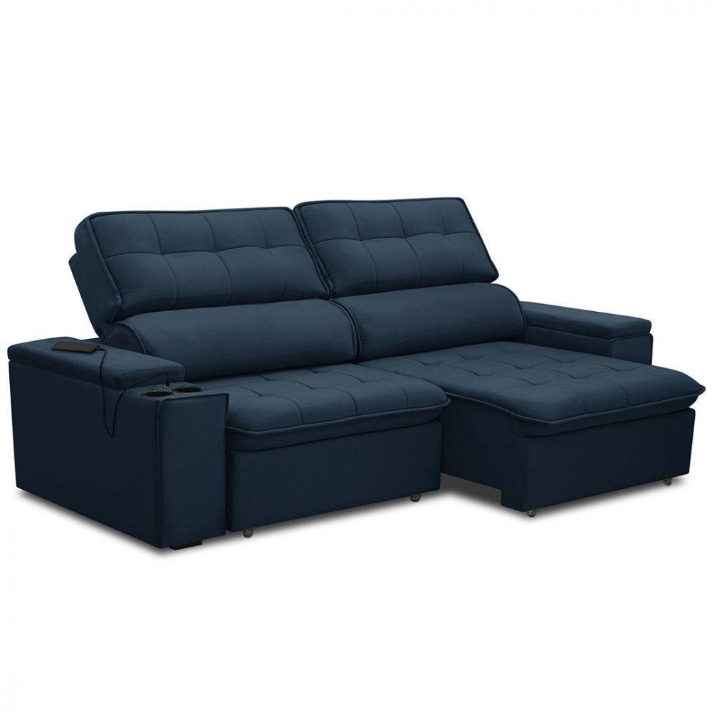 Sofá Ferguile Genebra 3 Lugares Com Porta Copo E Usb Azul - 4