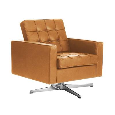 Poltrona Fk Giratória Couro Natural Caramelo Base Alumínio