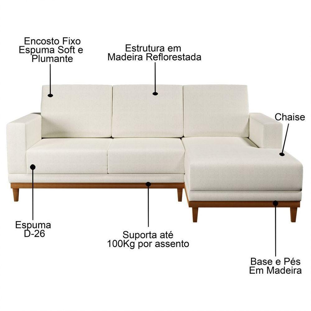 Sofá Kayrós 200cm 3 Lugares Com Chaise Esquerdo D05 Linho Cru - 4