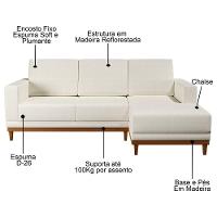 Sofá Kayrós 200cm 3 Lugares Com Chaise Esquerdo D05 Linho Cru