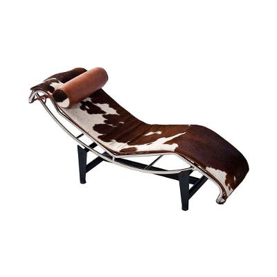 Chaise Lc-4 Inox Em Couro Vaquejada Marrom E Branco