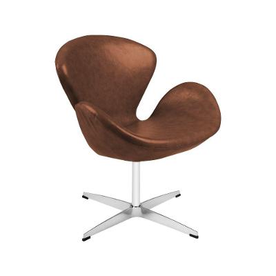 Poltrona Swan Couro Natural Marrom Base Alumínio Giratória