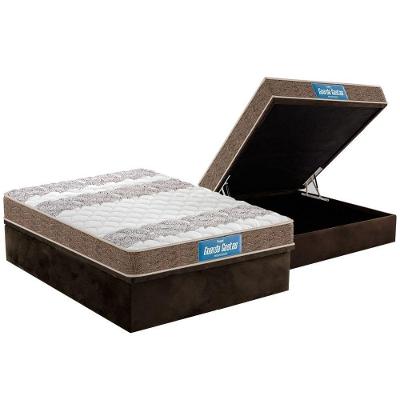 Cama Box Baú Casal: Colchão Espuma Probel D33 / EP Guarda Costas PróIntense Double Face + Base CRC Suede Brown(138x188)