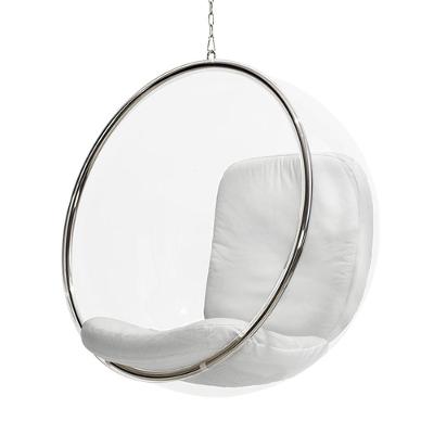 Poltrona Bubble Chair Acrilico Com Estofado Couro Natural - Branco
