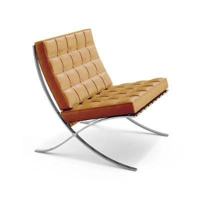 Poltrona Para Leitura Barcelona Inox Couro Natural Caramelo