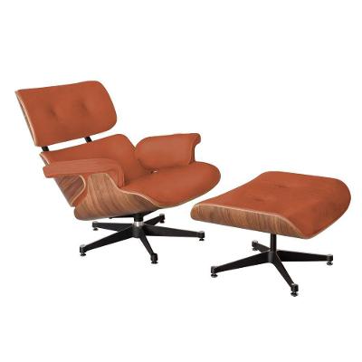 Poltrona Para Leitura Charles Eames Com Puff Couro Natural Caramelo