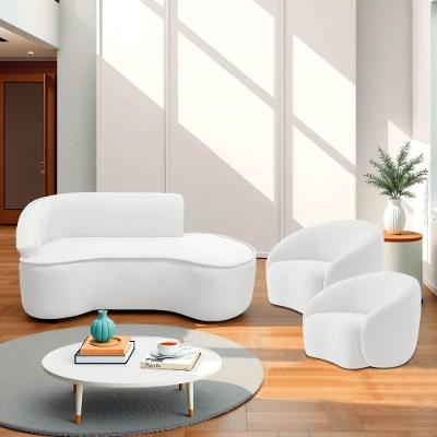Kit Divã Recamier Orgânico Marrocos 200cm Lado Direito E 2 Poltronas Amore Bouclé Branco