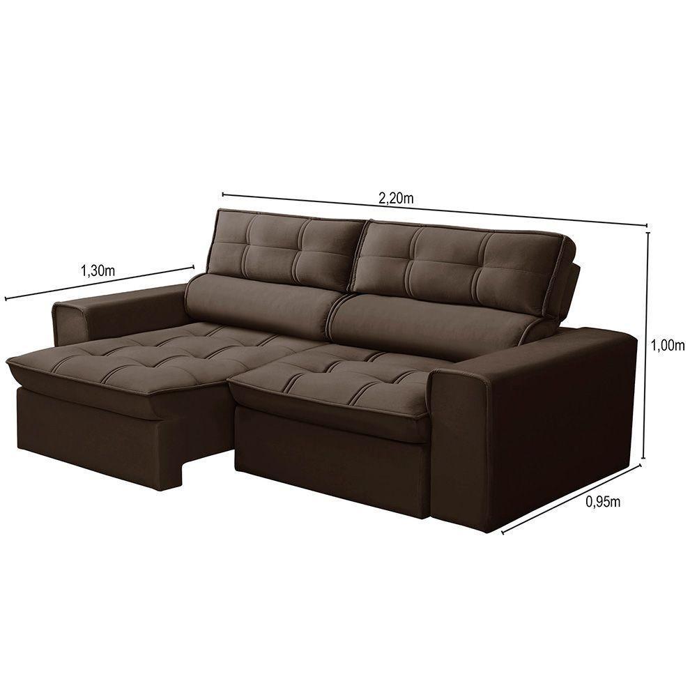Sofá Retrátil Reclinável 3 Lugares 220Cm Blanches F05 Veludo Marrom - 4