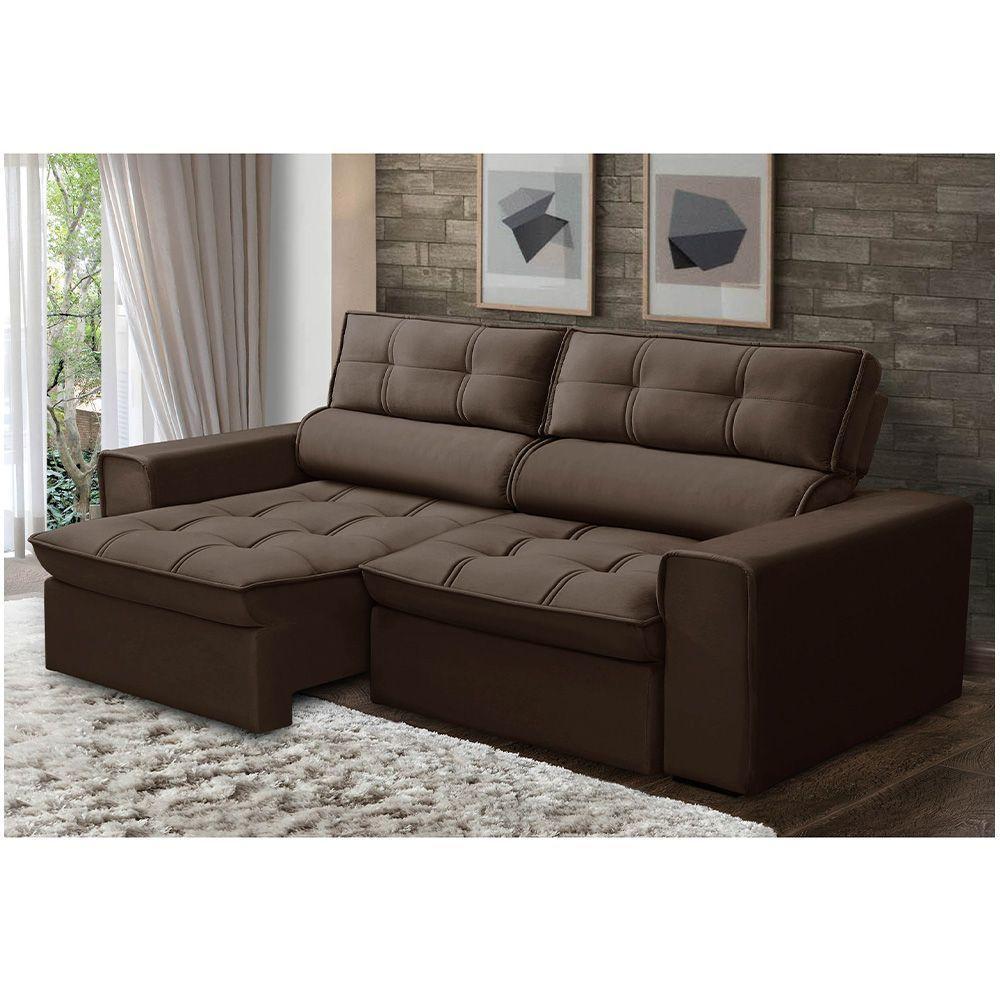 Sofá Retrátil Reclinável 3 Lugares 220Cm Blanches F05 Veludo Marrom - 11