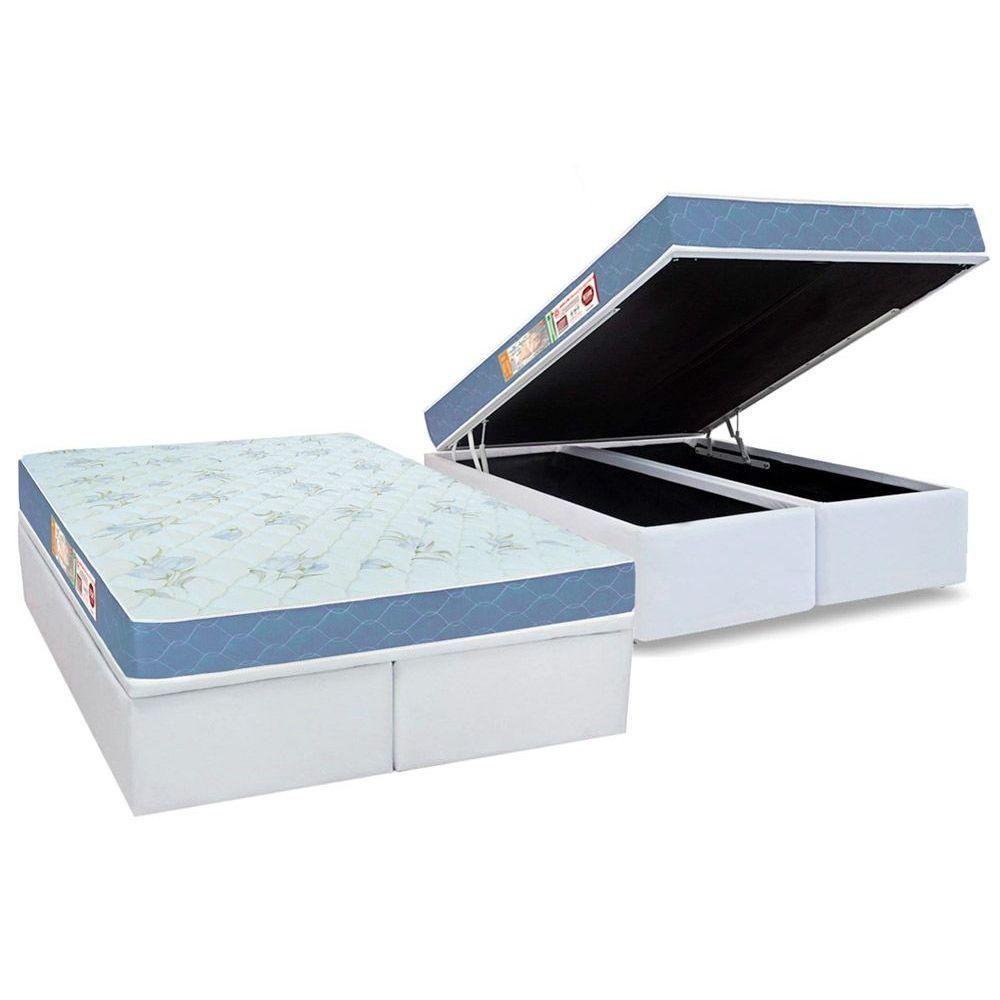 Cama Box Baú Queen: Colchão Espuma Castor D45 Sleep Max Duplo + Base CRC Courano White(158x198) - 1